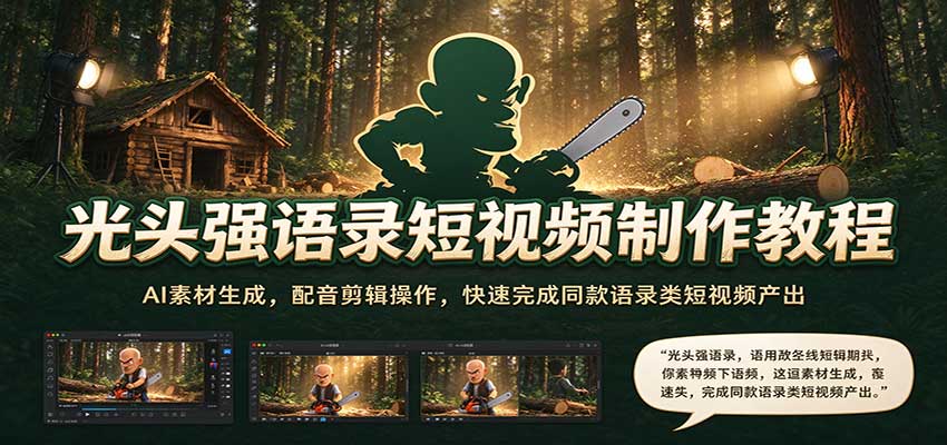 光头强语录短视频制作教程:AI素材生成,配音剪辑操作,快速完成同款语录类短视频产出