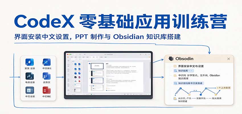 CodeX零基础应用训练营：界面安装中文设置，PPT制作与Obsidian知识库搭建