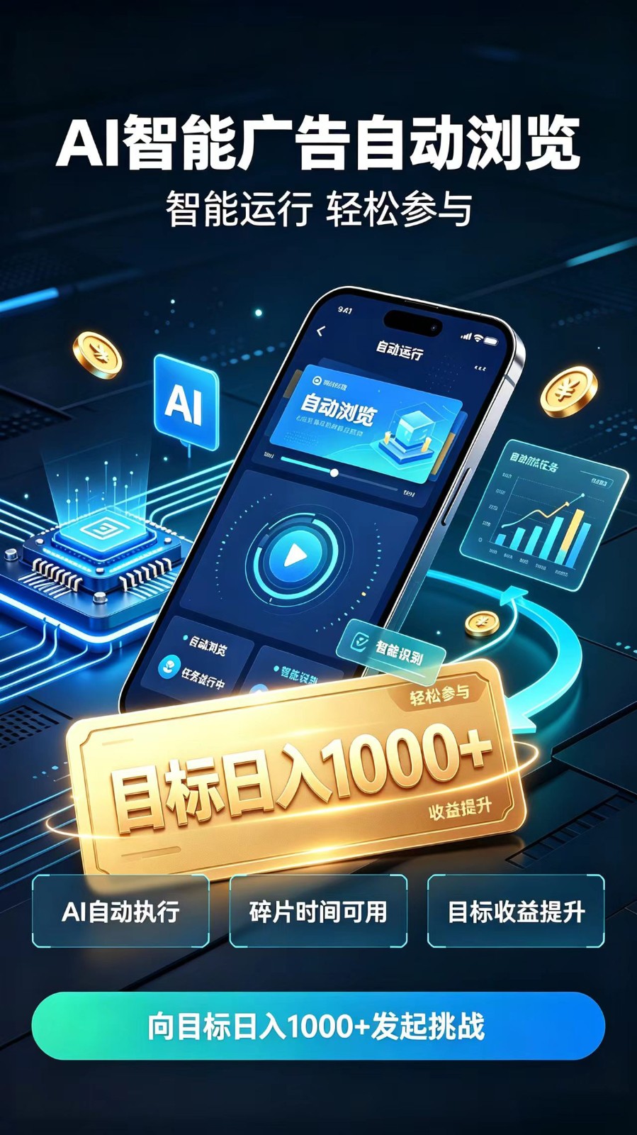 AI智能广告自动浏览项目,轻量操作稳定收益,低门槛自动挂机,闲暇时间轻松赚取收益