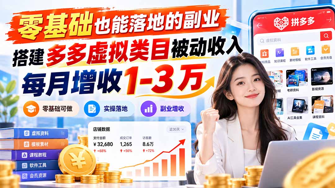 （20870期）零基础也能落地的副业，搭建多多虚拟类目被动收入，每月增收 1-3 万