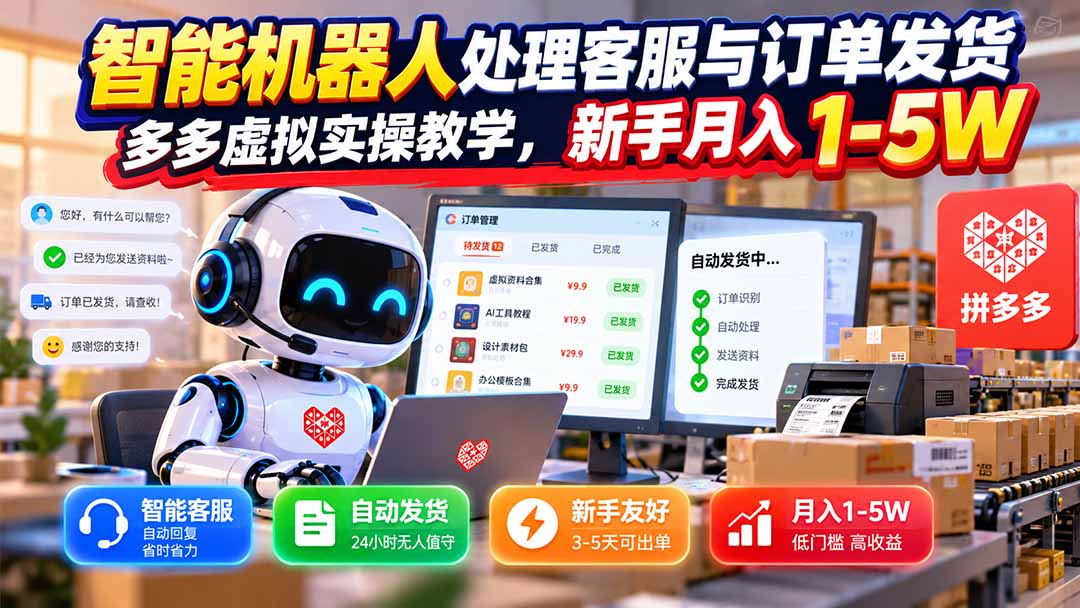 (20925期)智能机器人处理客服与订单发货,多多虚拟实操教学,新手月入 1-5W