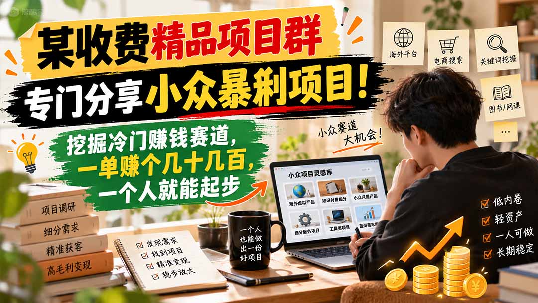 (21185期)某收费精品项目群,专门分享小众暴俐项目!挖掘冷门赚钱赛道,一单赚个几十几百,一个人就能起步