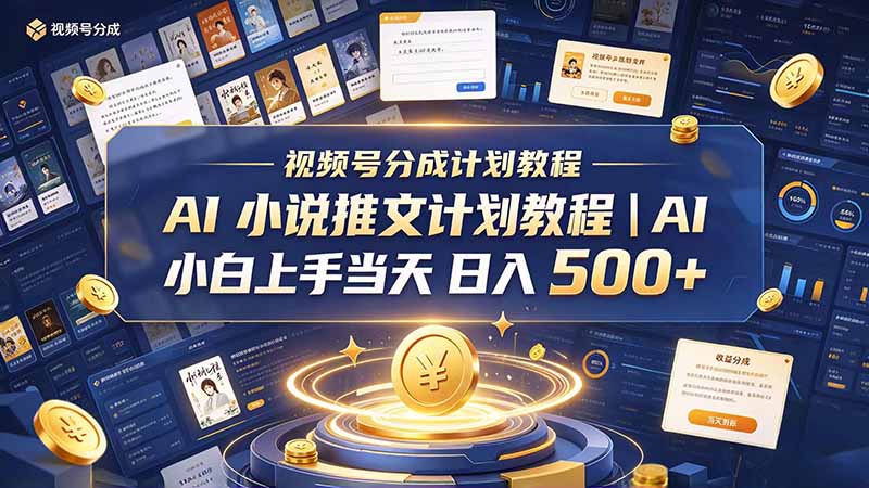 （20937期）最新视频号分成计划教程｜AI 小说推文，小白上手当天日入 500+