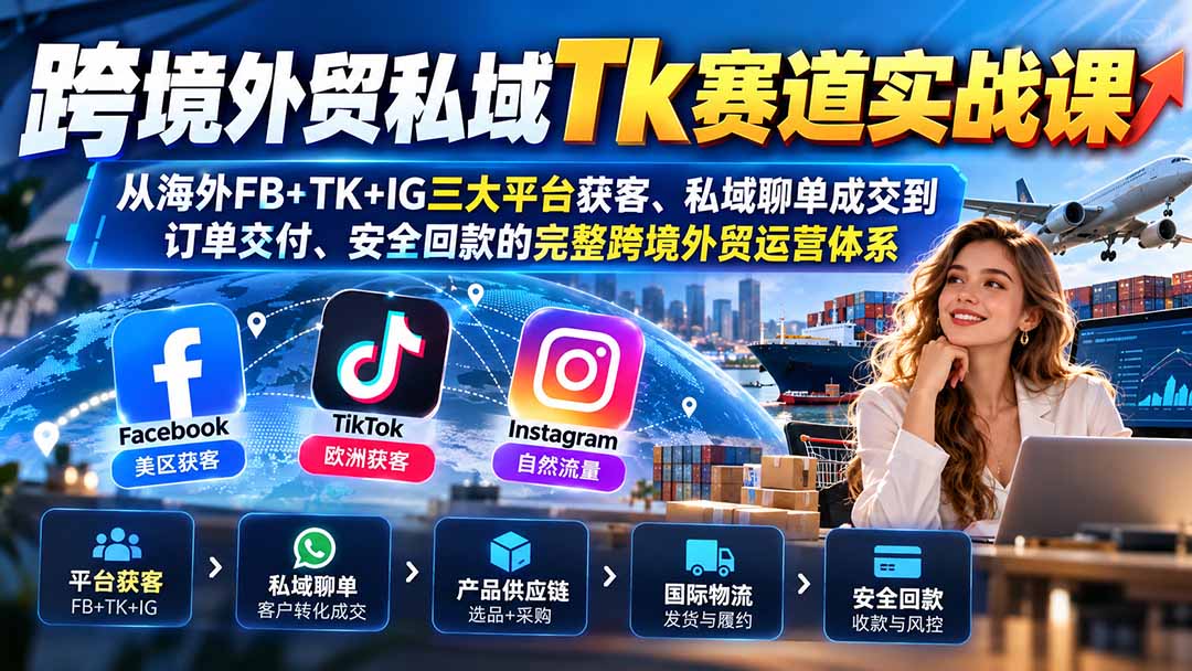 （20894期）跨境外贸私域Tk赛道实战课：从海外FB+TK+IG三大平台获客、私域聊单成交到订单交付、安全回款的完整跨境外贸运营体系