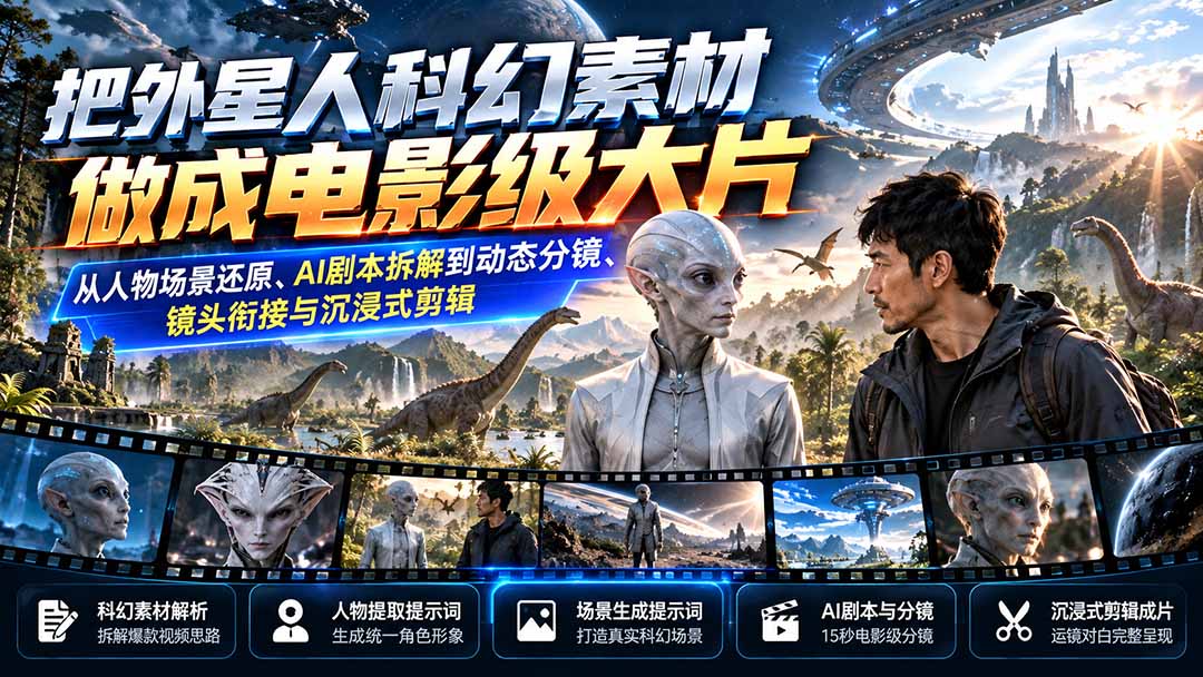 （20946期）把外星人科幻素材做成电影级大片：从人物场景还原、AI剧本拆解到动态分镜、镜头衔接与沉浸式剪辑