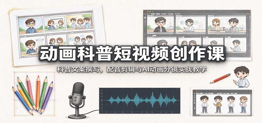 动画科普短视频创作课:科普文案撰写,配音剪辑与AI动画分镜实战教学