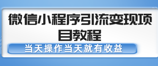 微信小程序引流变现项目教程,当天操作当天就有收益,变现不再是难事